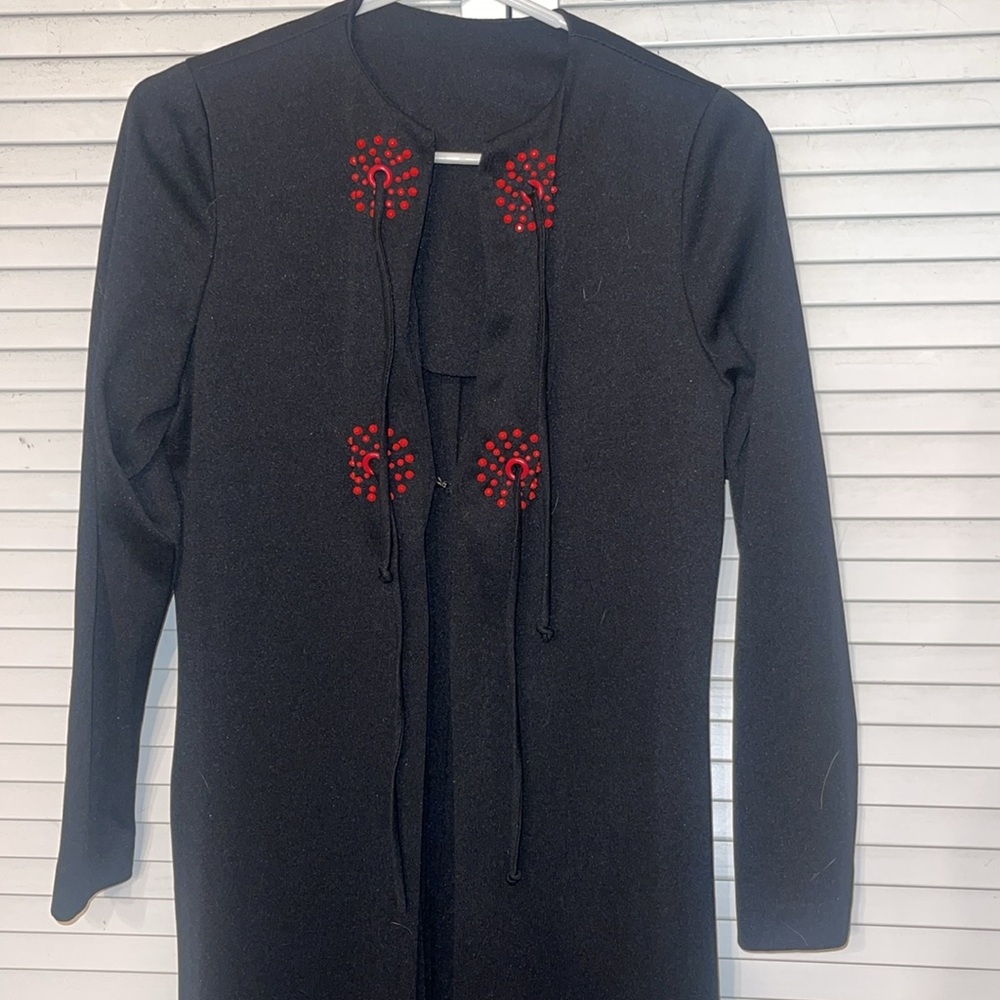 Vintage cardigan black red beaded 70s 60s jeweled rhinestone with slit no tags
